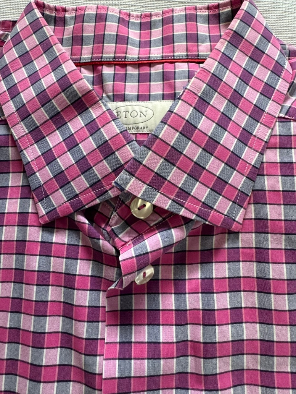 Eton Pink and Blue Gingham Dress Shirt 16.5